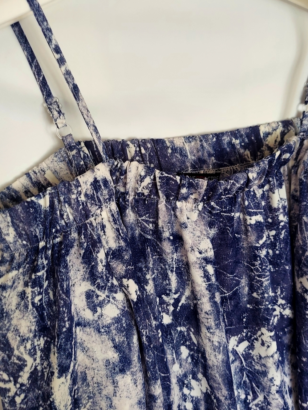 Blue Marble-Print Cold-Shoulder Blouse with Adjustable Straps - Picture 2 of 7